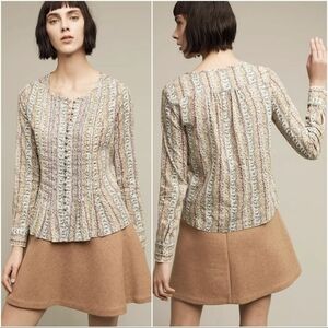 MAEVE pintuck floral print long sleeve button up cotton blouse - size small